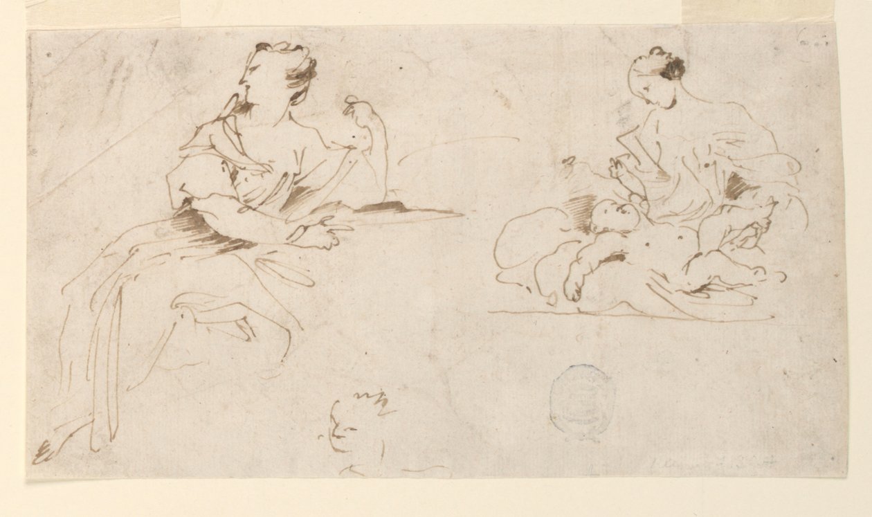 Seated Woman, Mother and Child by Giovanni Benedetto Castiglione