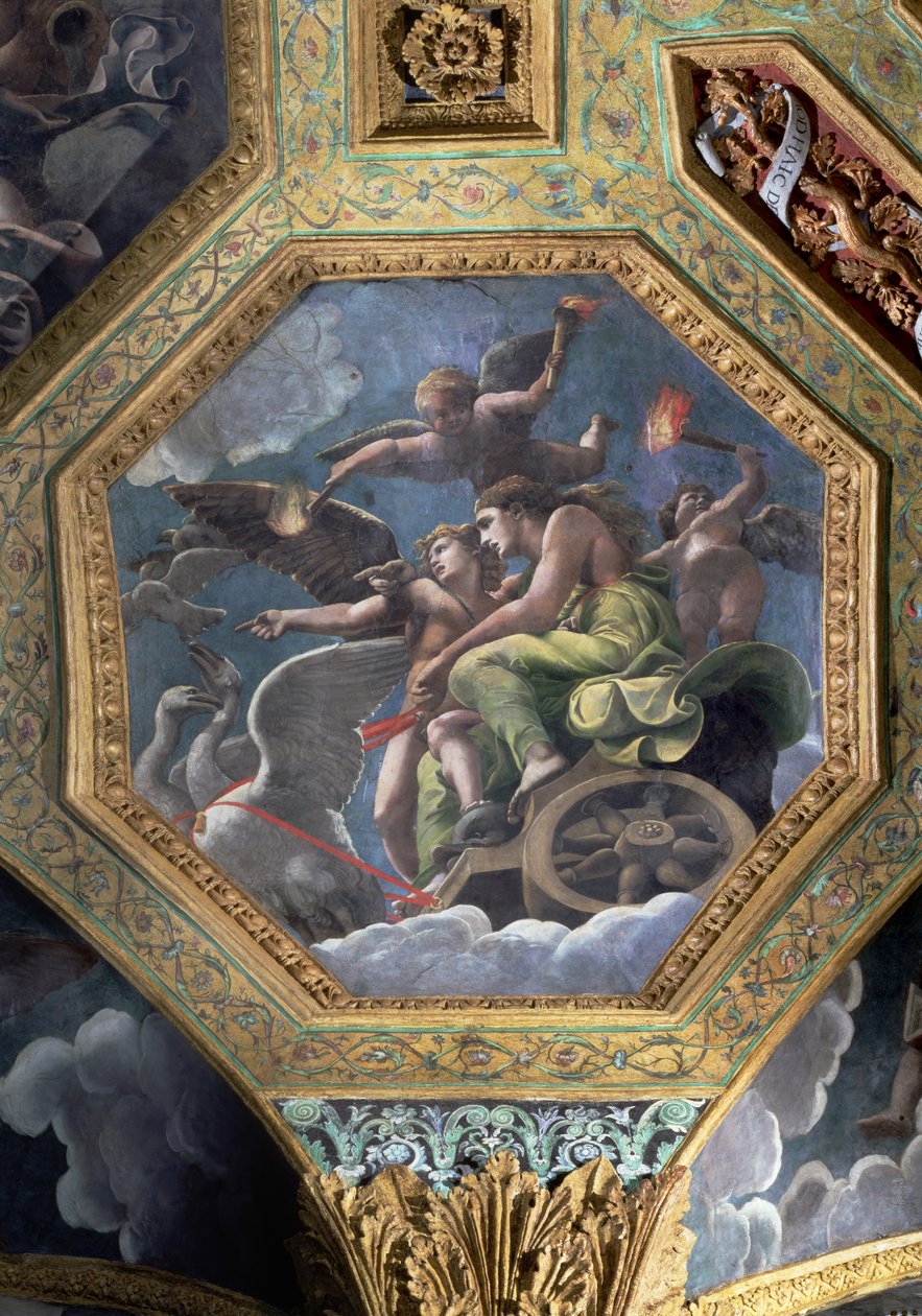 Venus and Cupid in a Chariot Drawn by Swans (Ceiling Caisson) by Giulio Romano