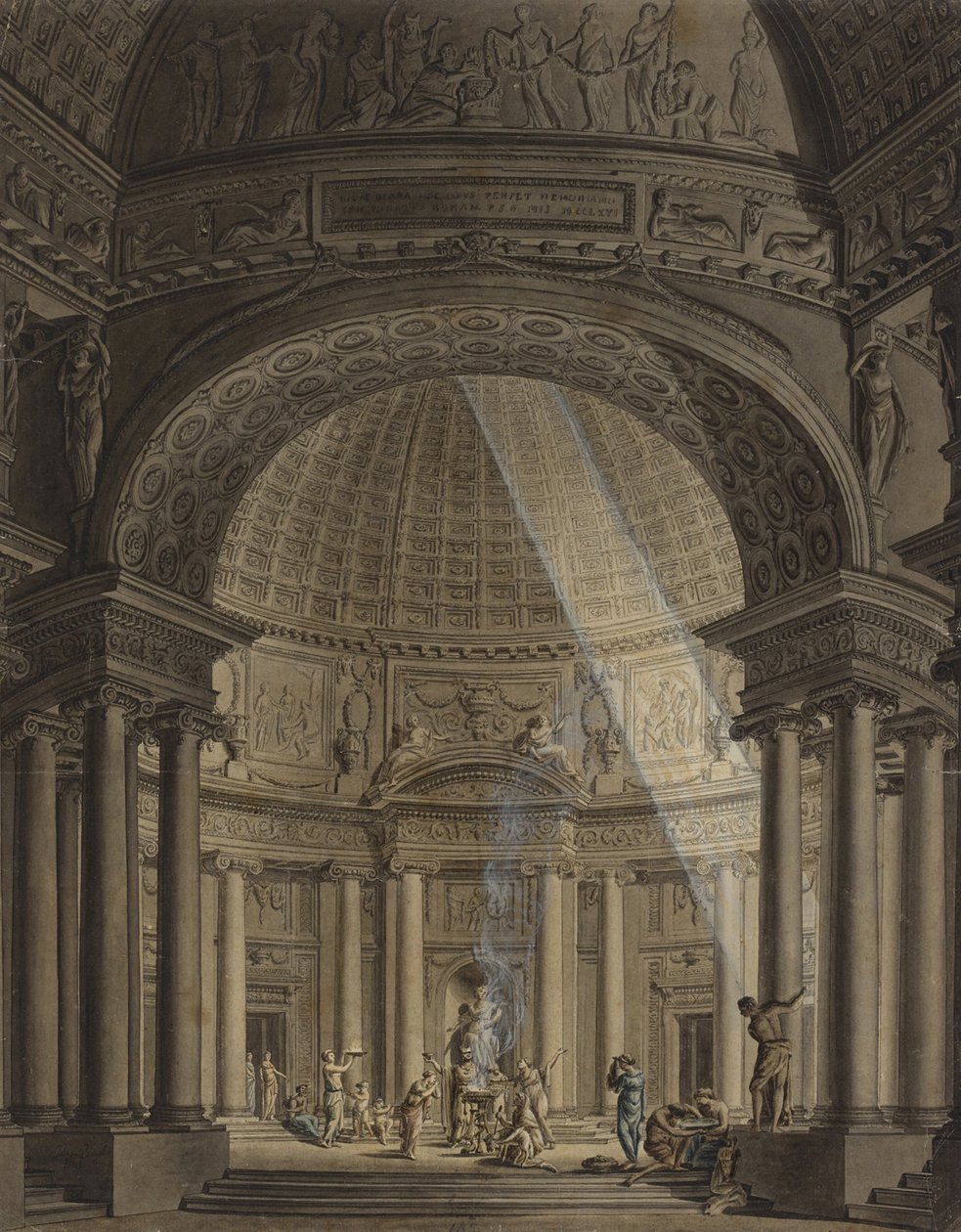 Round Temple with Sacrifice Scene by Giulio Quaglio