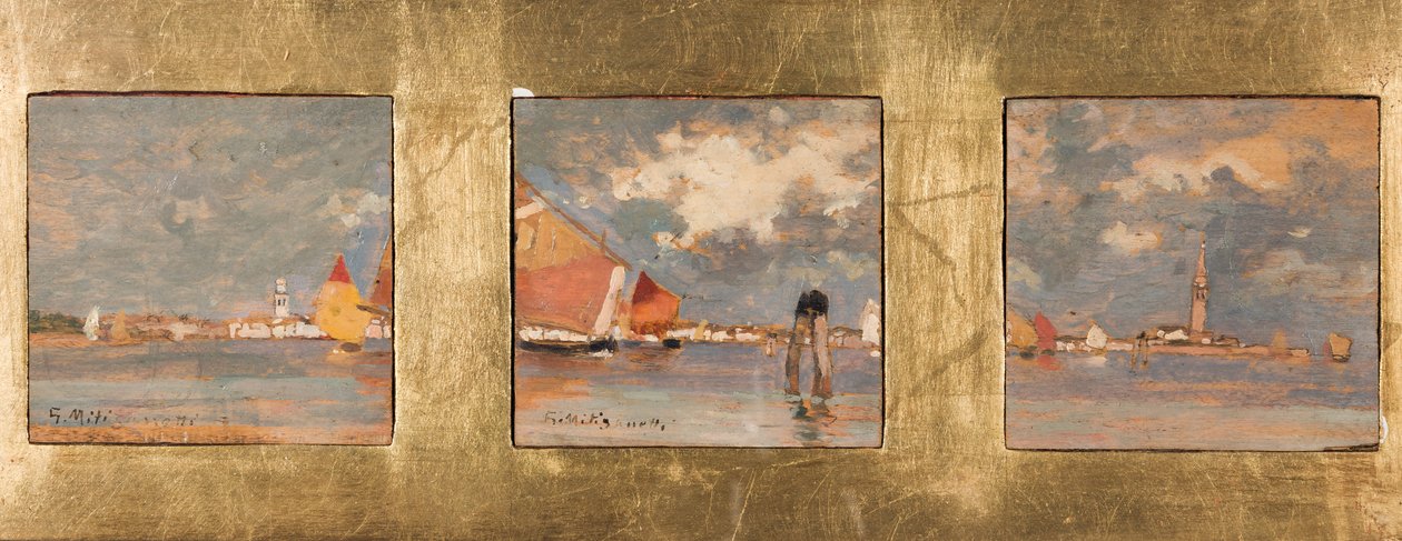 Triptych with Lagoon by Giuseppe Miti Zanetti