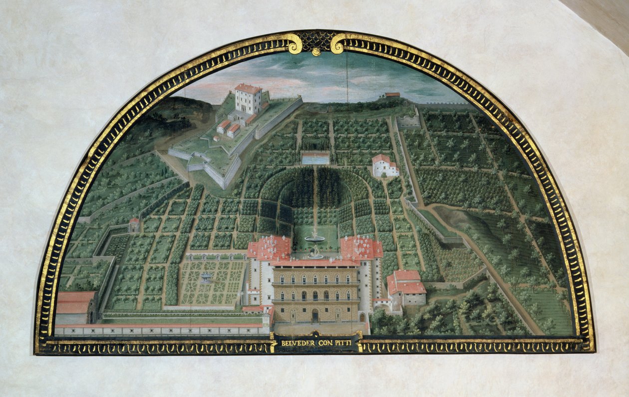 Fort Belvedere and the Pitti Palace from a Series of Lunettes Depicting Views of the Medici Villas, 1599 by Giusto Utens