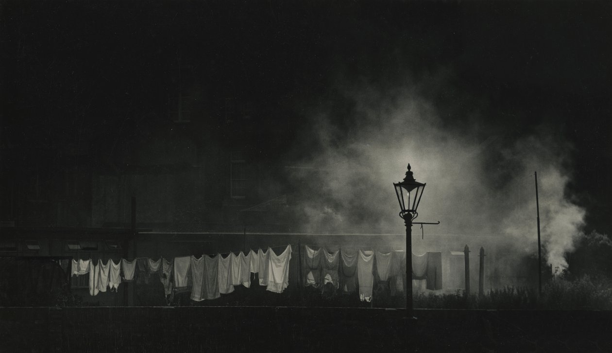 Clothes Line and Train Smoke at Night by Godfrey Macdominic