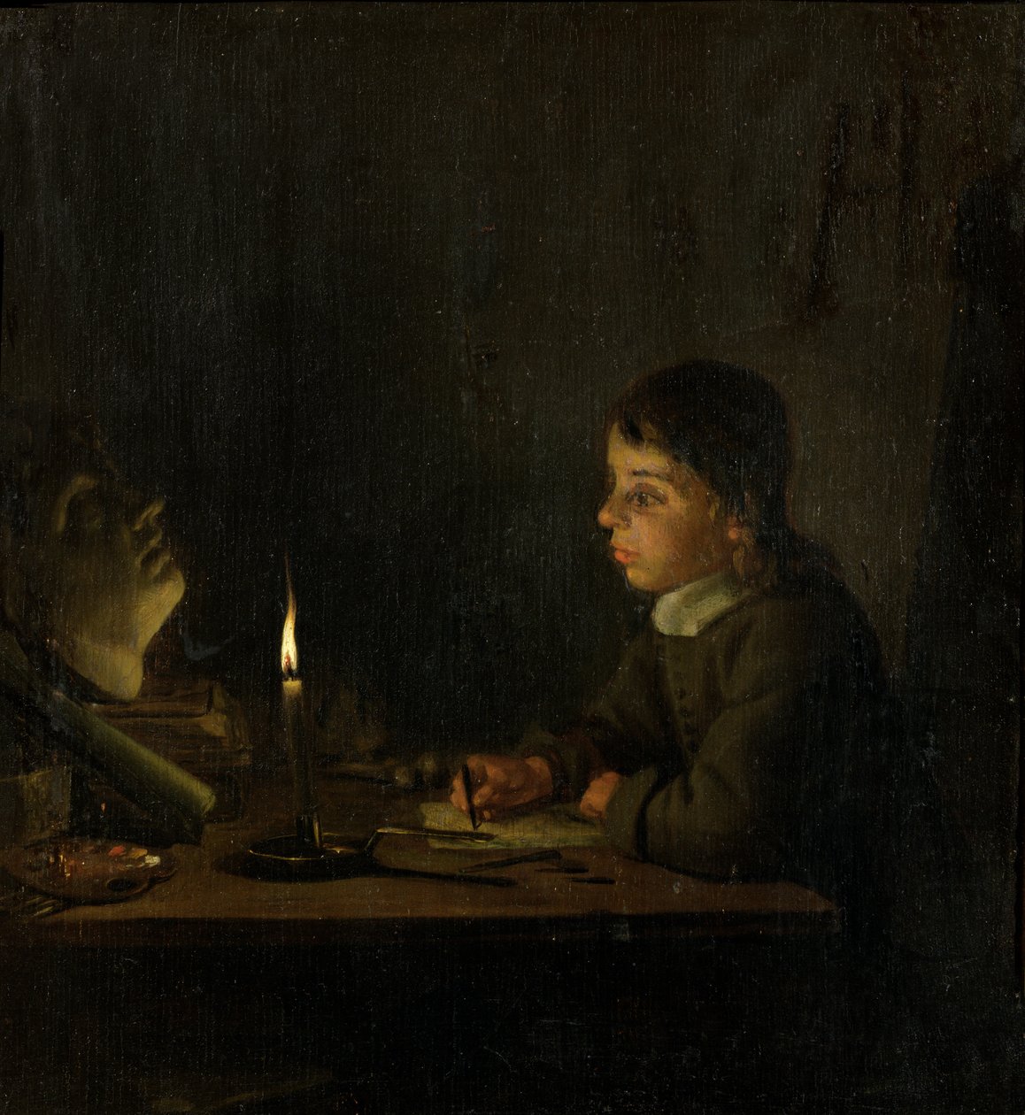 Boy Drawing by Candlelight by Godfried Schalcken