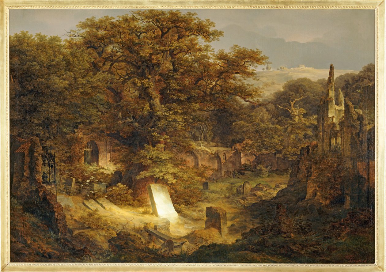 Landscape with tombstone and ruins by Govaert Flinck