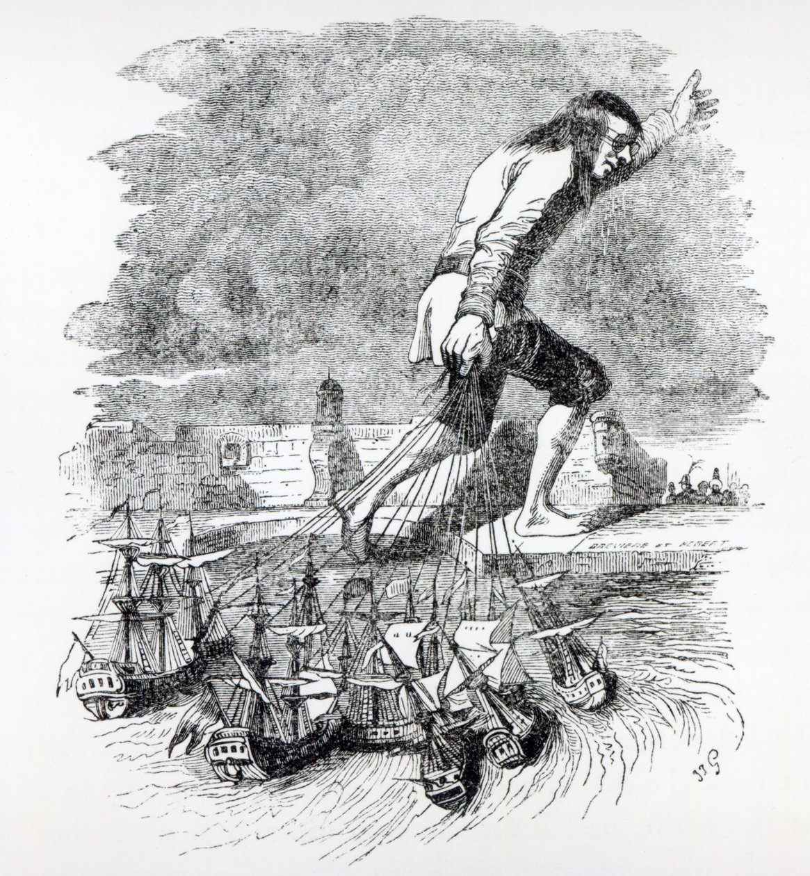 Gulliver Stealing the Blefuscudian Fleet, illustration from 