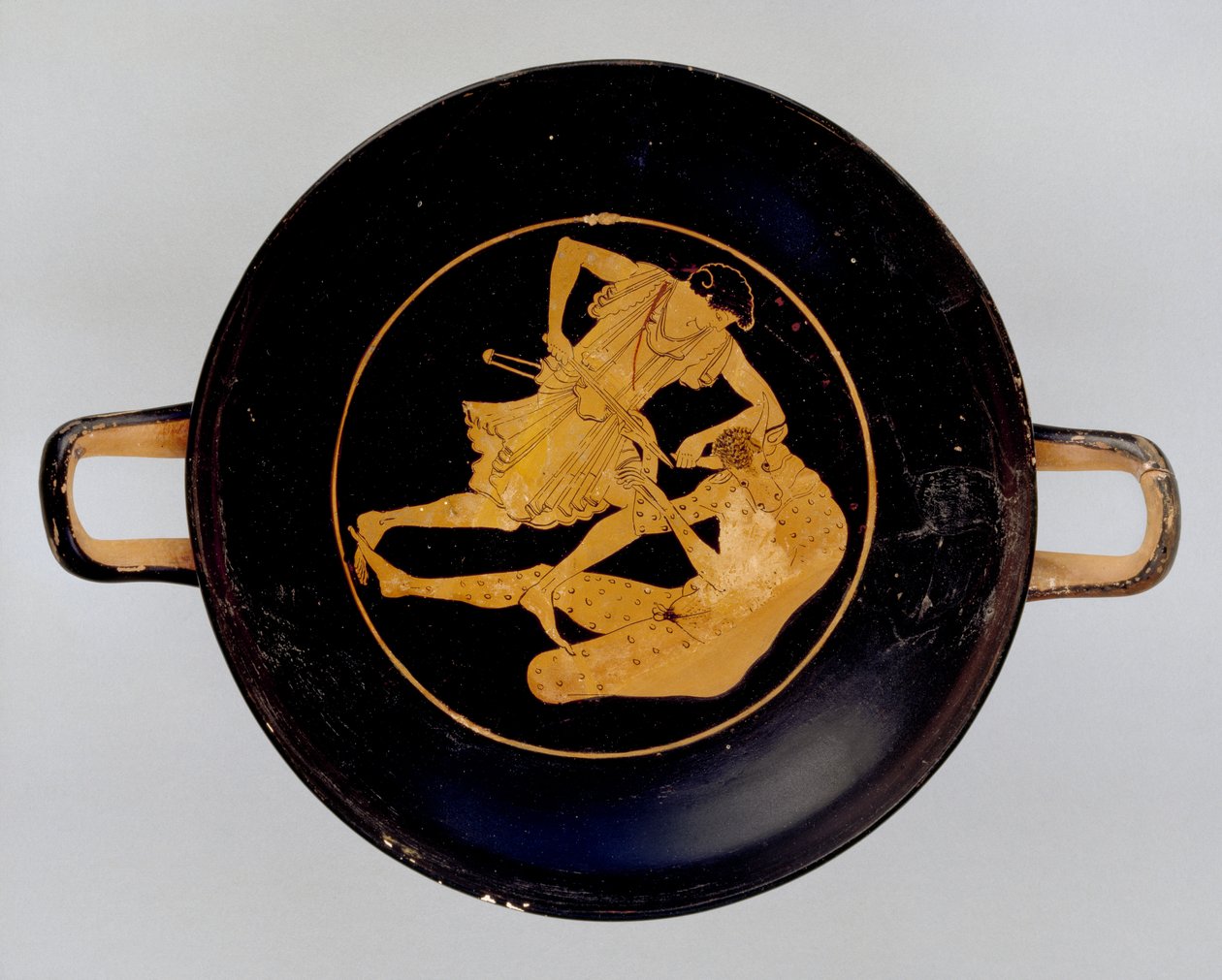 Interior of a Red-Figure Skyphos Depicting Theseus and the Minotaur by Greek