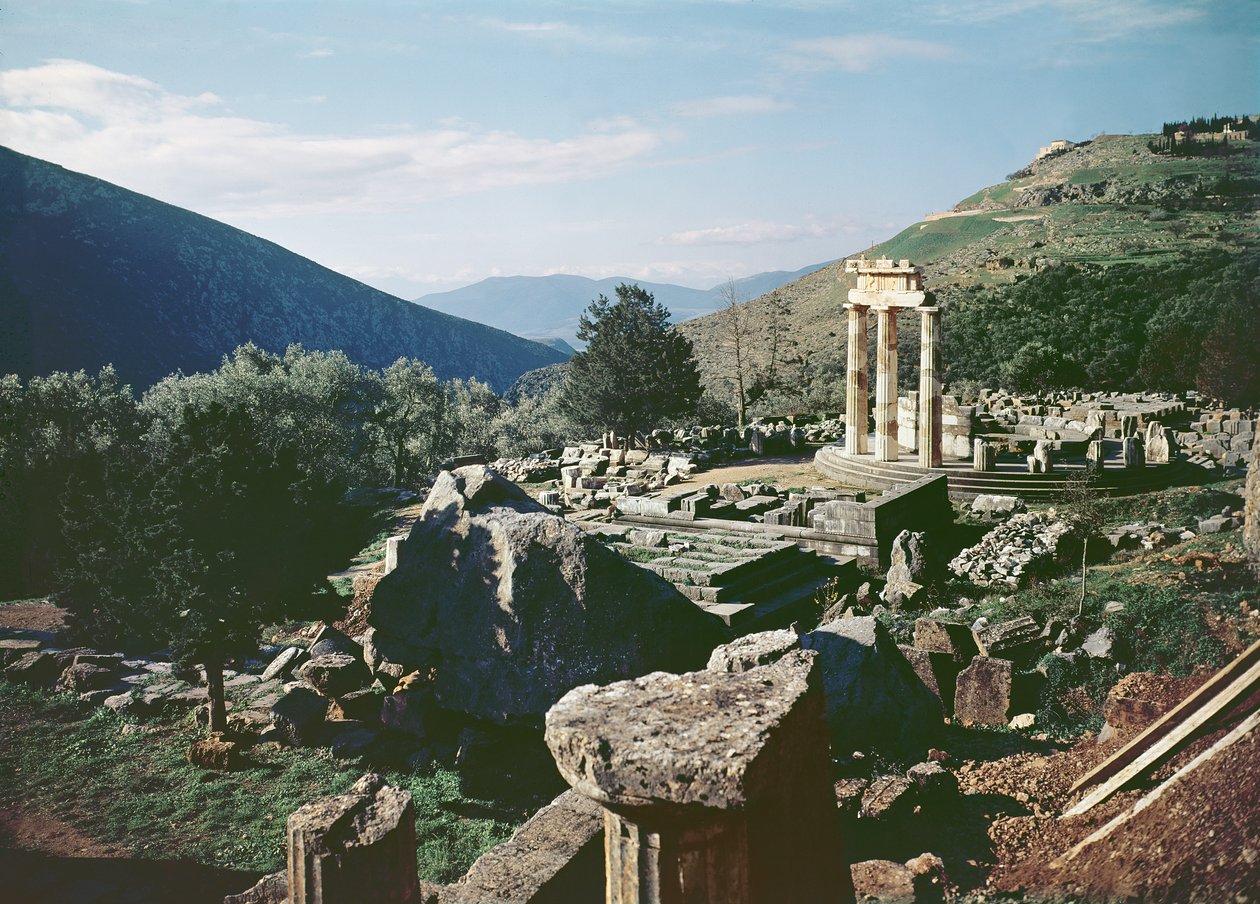 Panoramic View of the Site with the Tholos Temple at the Sanctuary of Athena Pronaia by Greek
