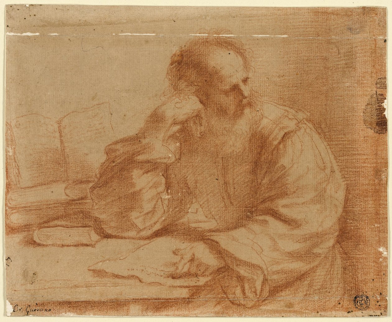 Bearded Man Seated at Table by Guercino