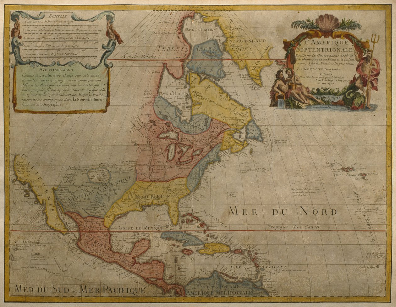 Map of Central and North America, Published in 1700, Paris by Guillaume Delisle