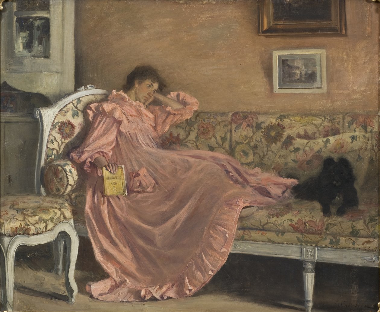 Carola Sitting on the Sofa by Gustaf Olaf Cederstrom