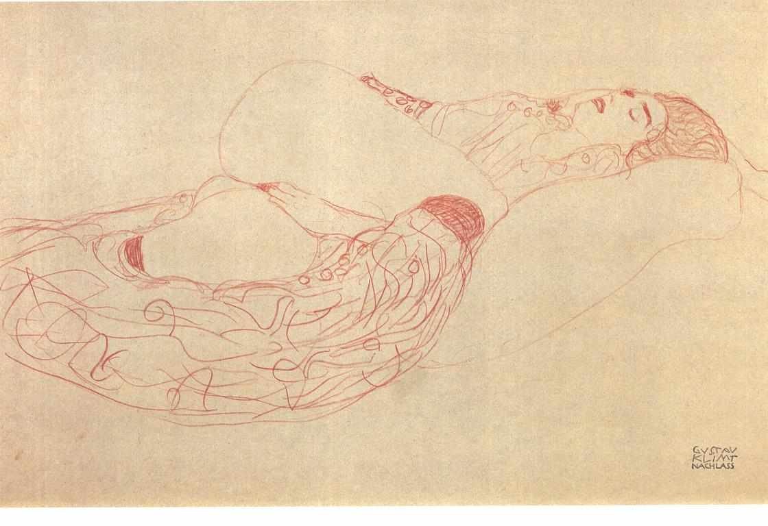 Reclining Female Semi Nude by Gustav Klimt