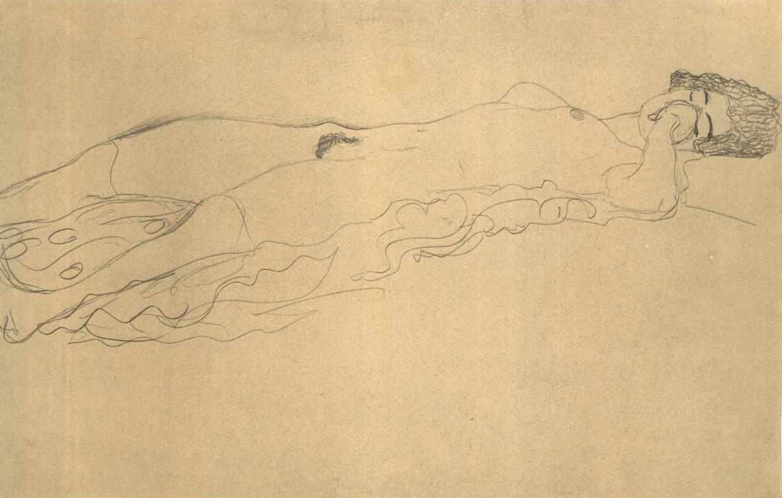 Reclining Nude Facing Right by Gustav Klimt