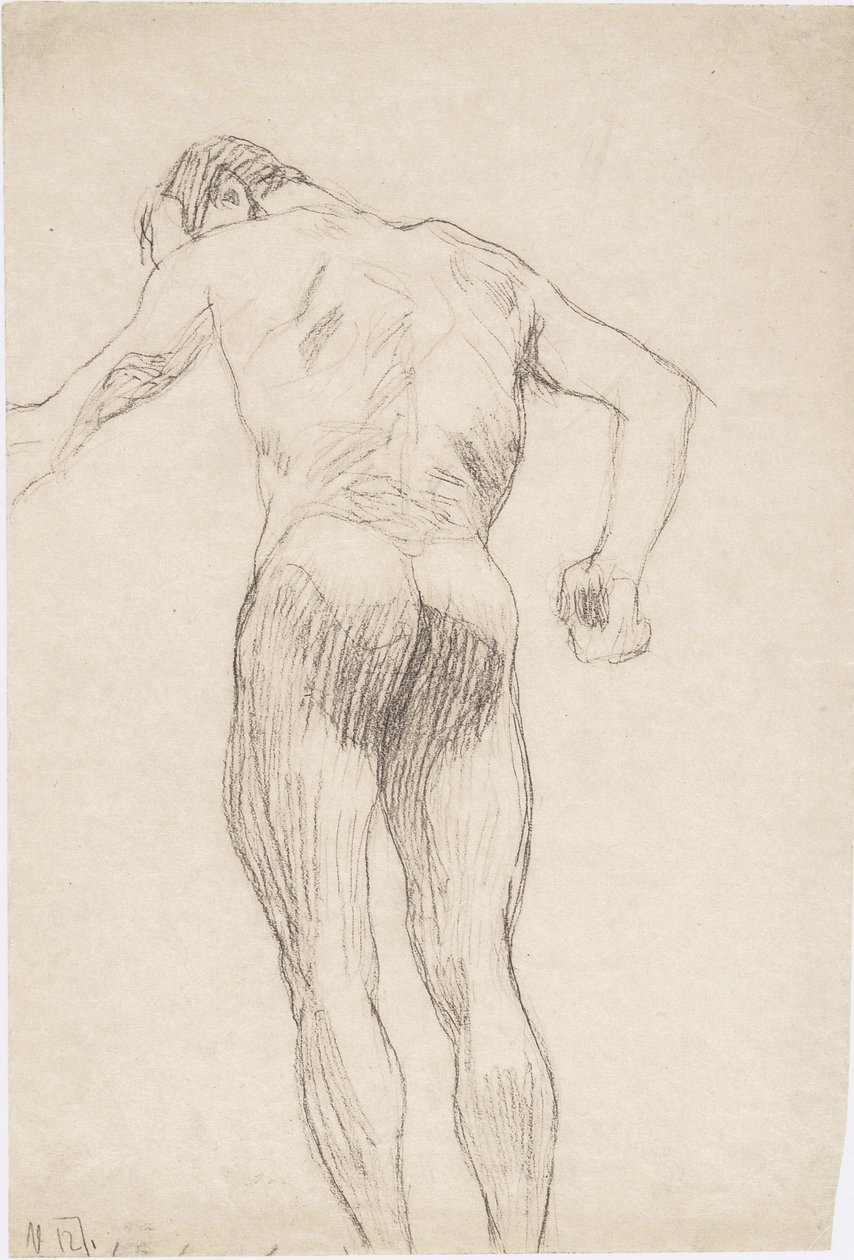 Male Nude Back View Facing Left by Gustav Klimt
