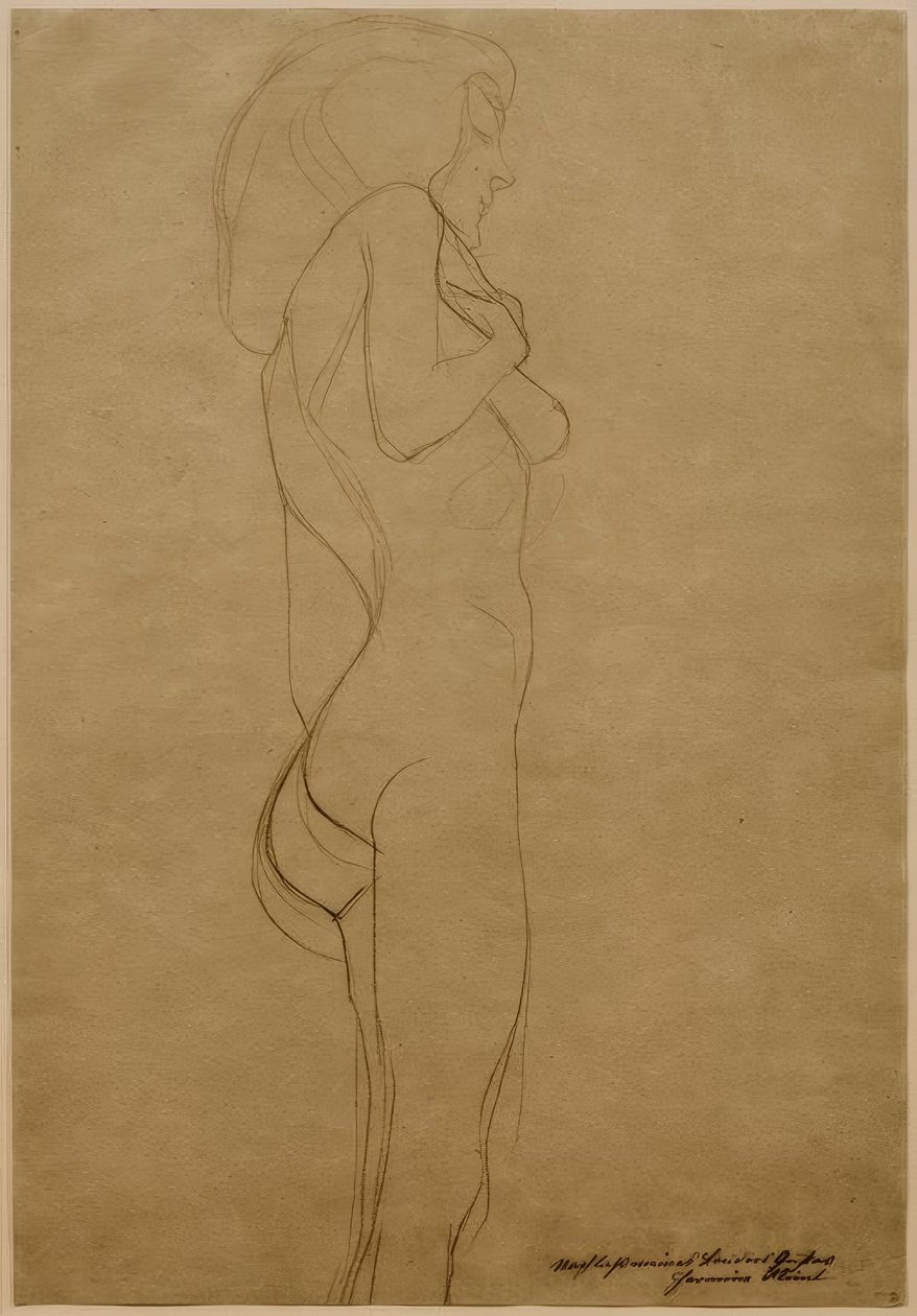 Standing Female Nude Facing Right (Study) by Gustav Klimt