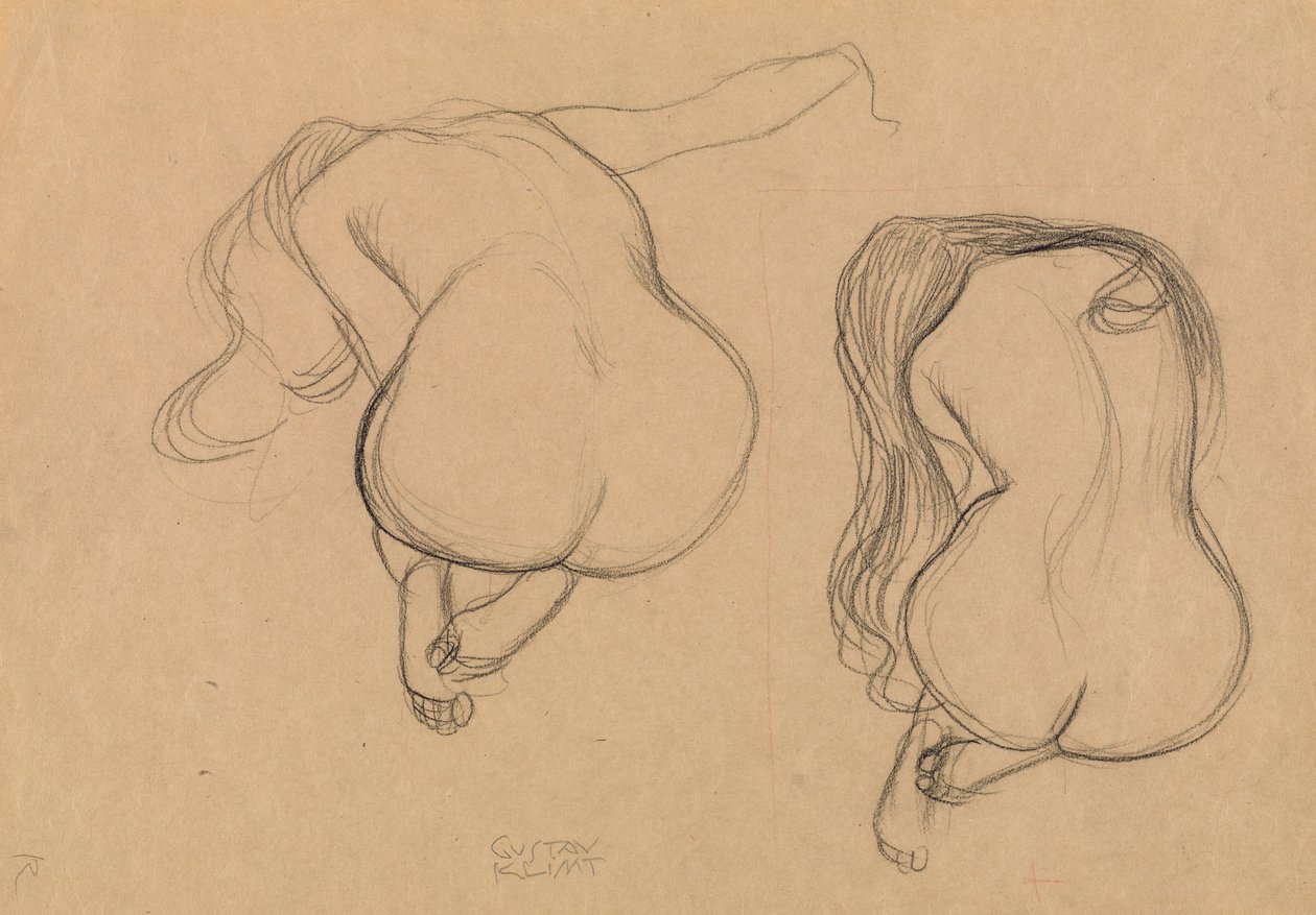 Two Studies of a Seated Nude with Long Hair by Gustav Klimt