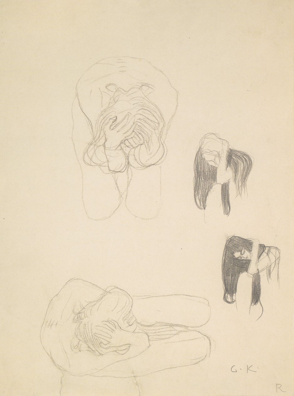 Two Crouching Nudes and Two Profile Studies to the Left by Gustav Klimt