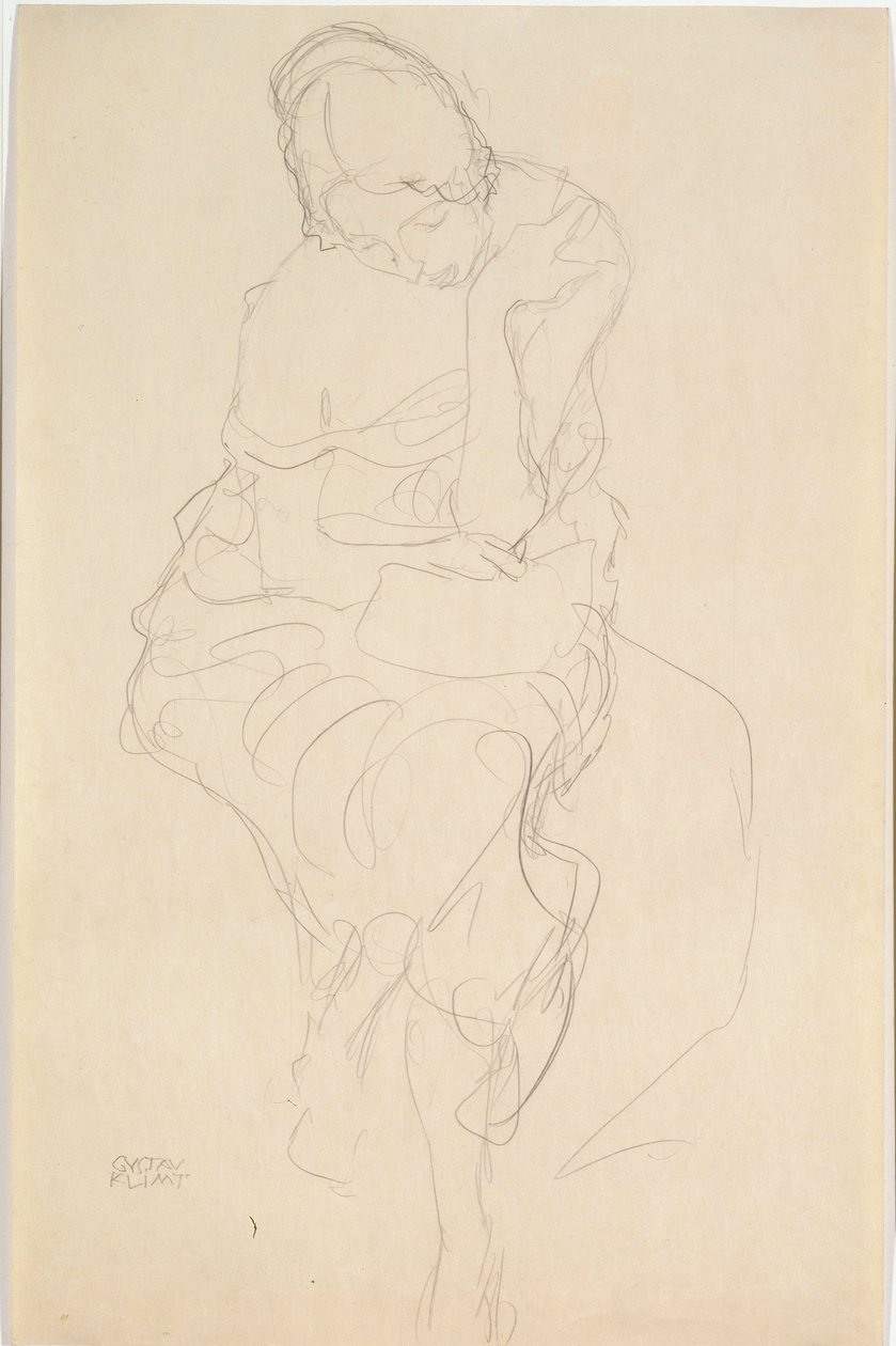 Seated on a Stool, Front View by Gustav Klimt