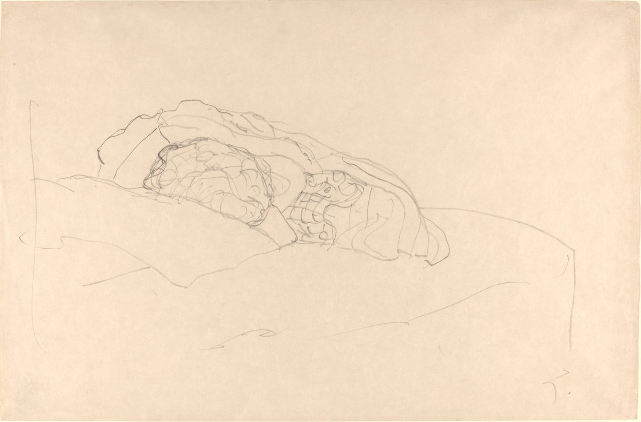 Curled up Girl on Bed by Gustav Klimt