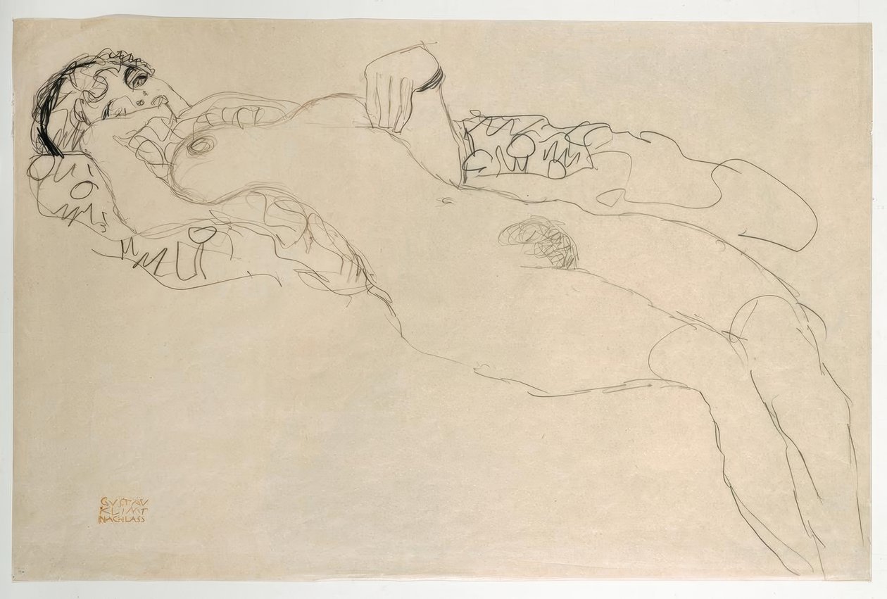 Reclining Nude Turned to the Left by Gustav Klimt