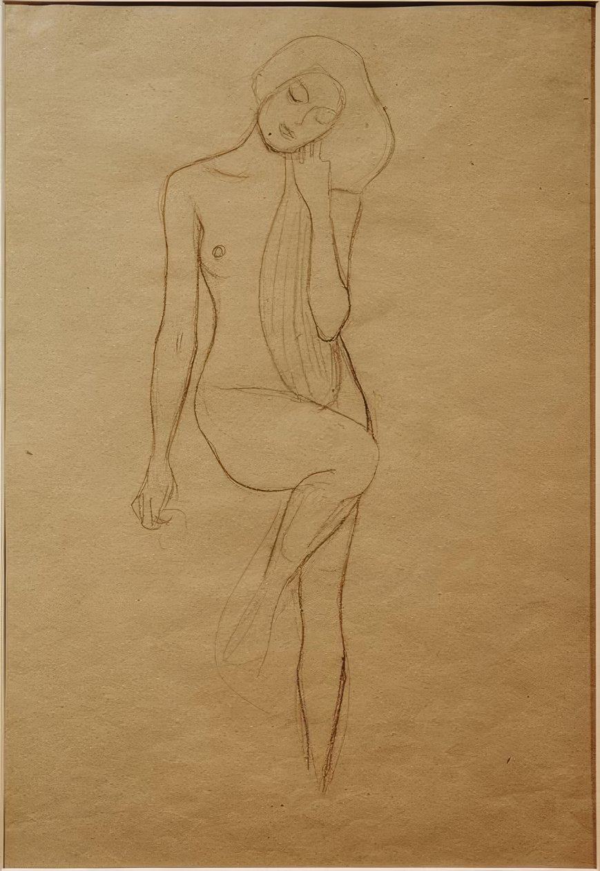 Standing Female Nude with Raised Right Leg by Gustav Klimt