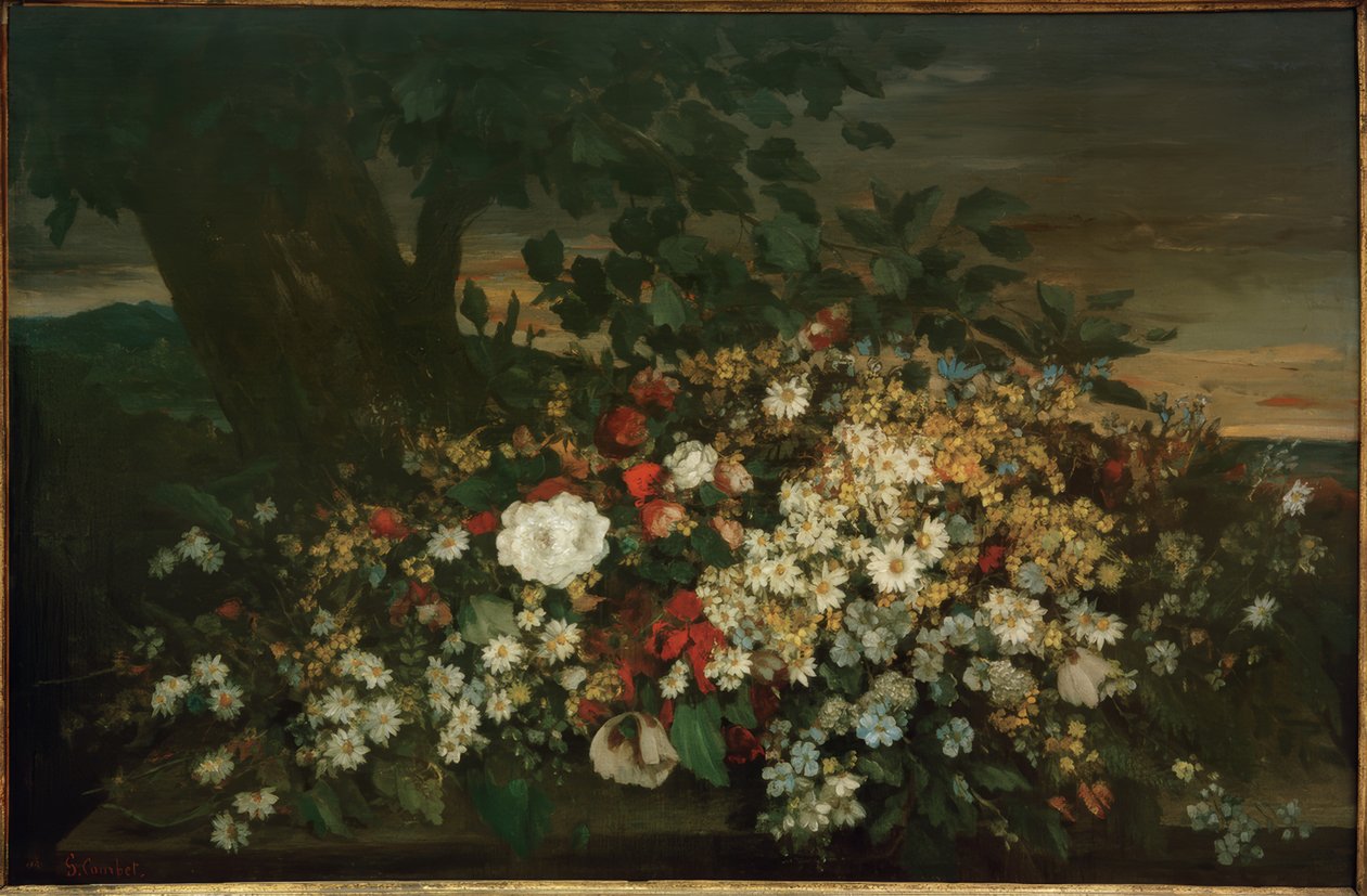 Flowers on a Bench by Gustave Courbet