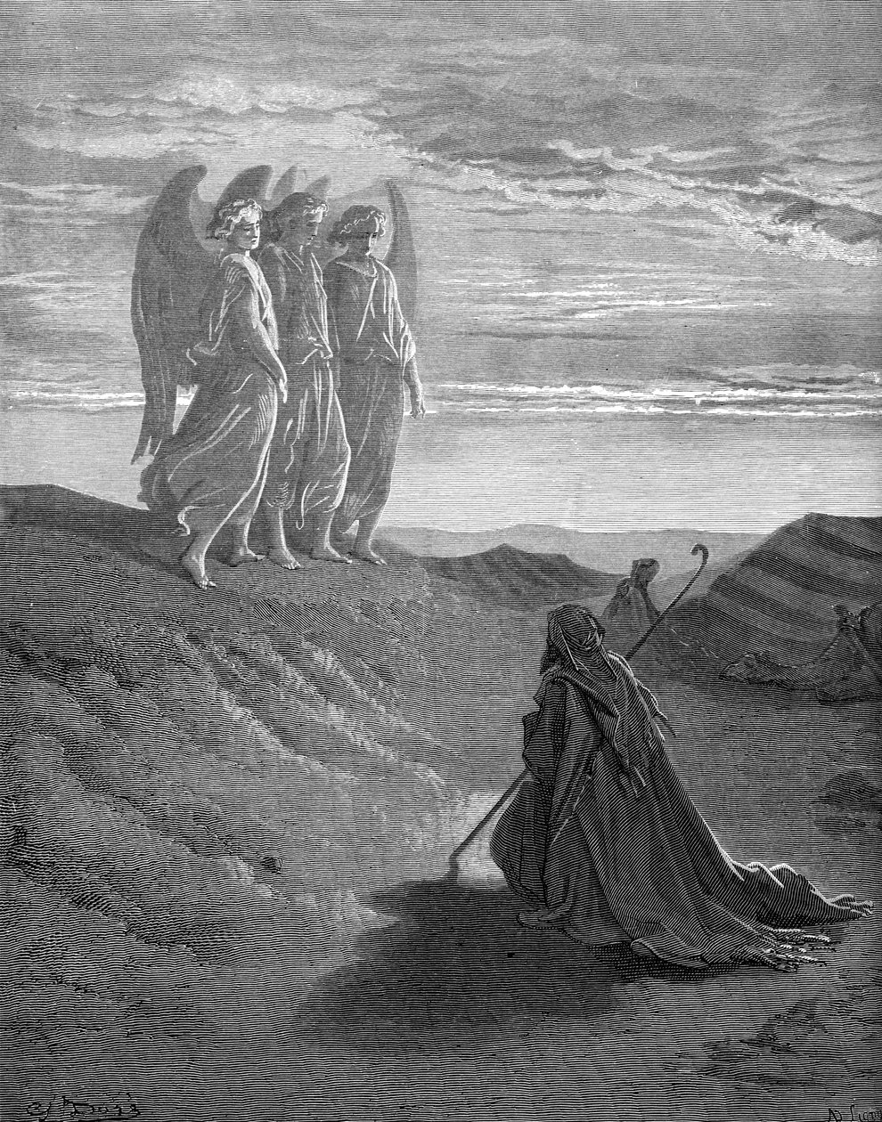 Abraham and the Three Angels (engraving by Doré) by Gustave Dore