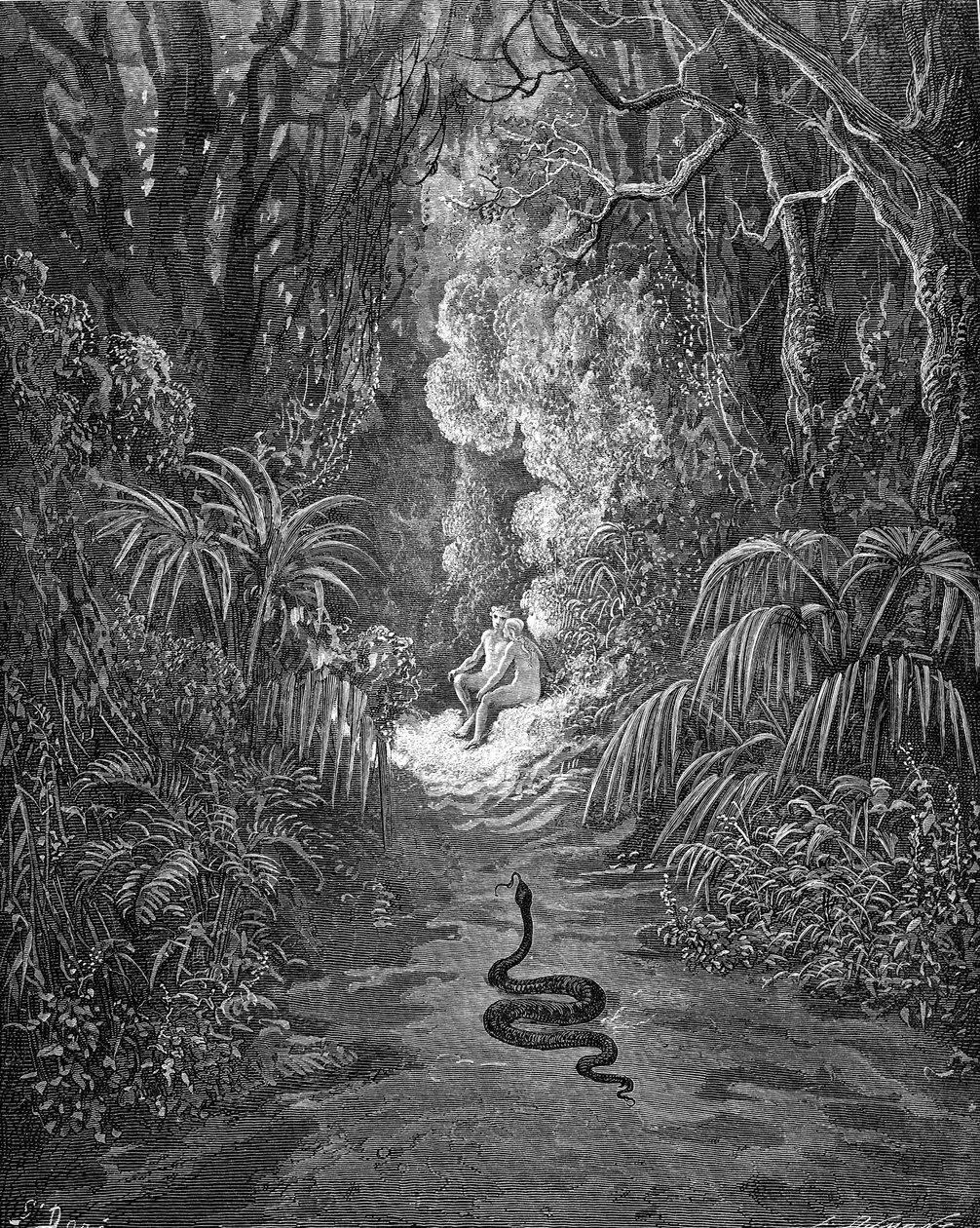 Paradise Lost: The Serpent Approaches by Gustave Dore