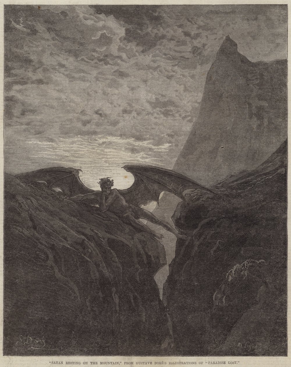 Satan resting on the Mountain by Gustave Dore