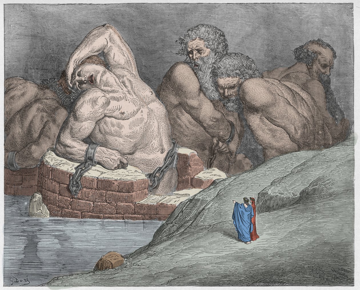 Inferno, Canto 31: Ephialtes in manacles among the giants (illustration from The Divine Comedy) by Gustave after Dore