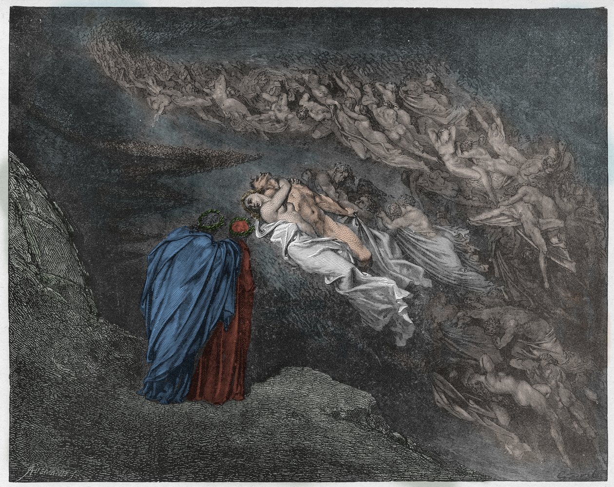 Inferno, Canto 5: The soul of Francesca Da Rimini speaks to Dante (illustration from The Divine Comedy) by Gustave after Dore