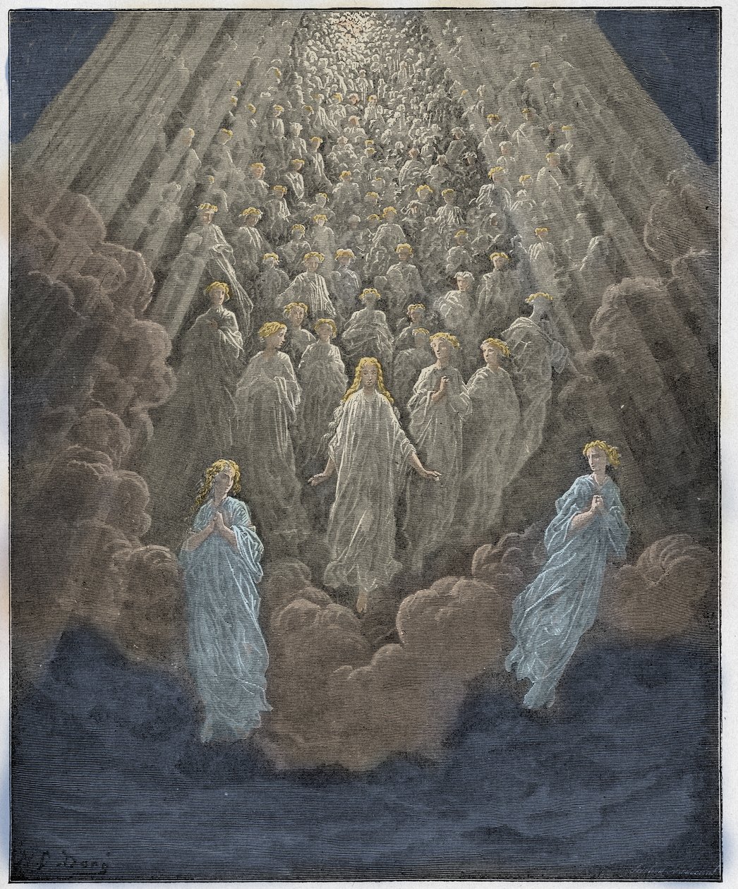 Paradiso, Canto 5: The host of myriad glowing souls in the second realm (illustration from The Divine Comedy) by Gustave after Dore