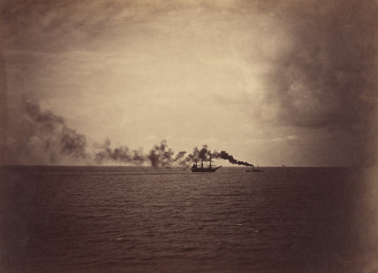 Seascape with Sailing Ship and Tugboat by Gustave Le Gray