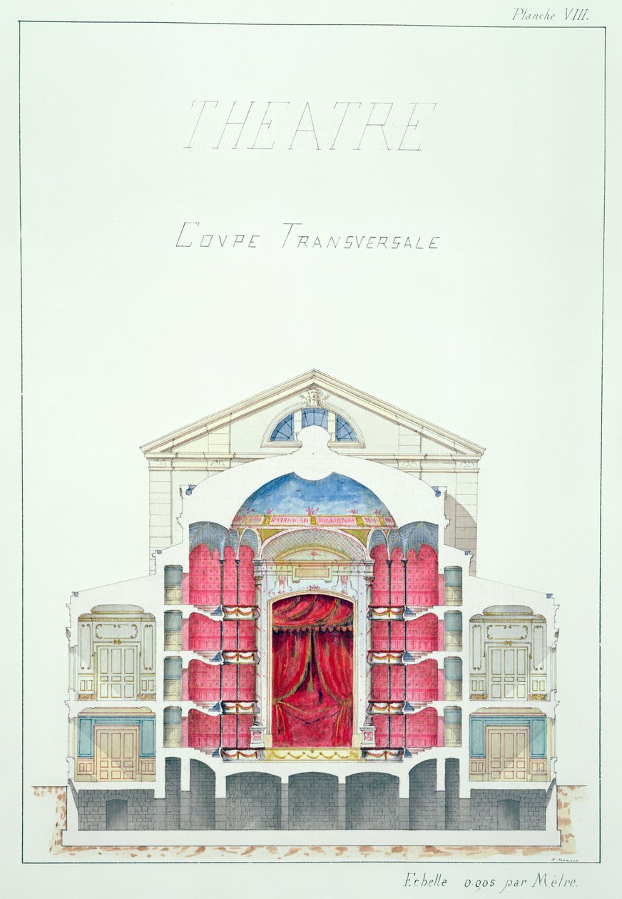 Cross Section of a Theatre, Plate VIII from a Folio of Designs, c.1870 by H. Monnot