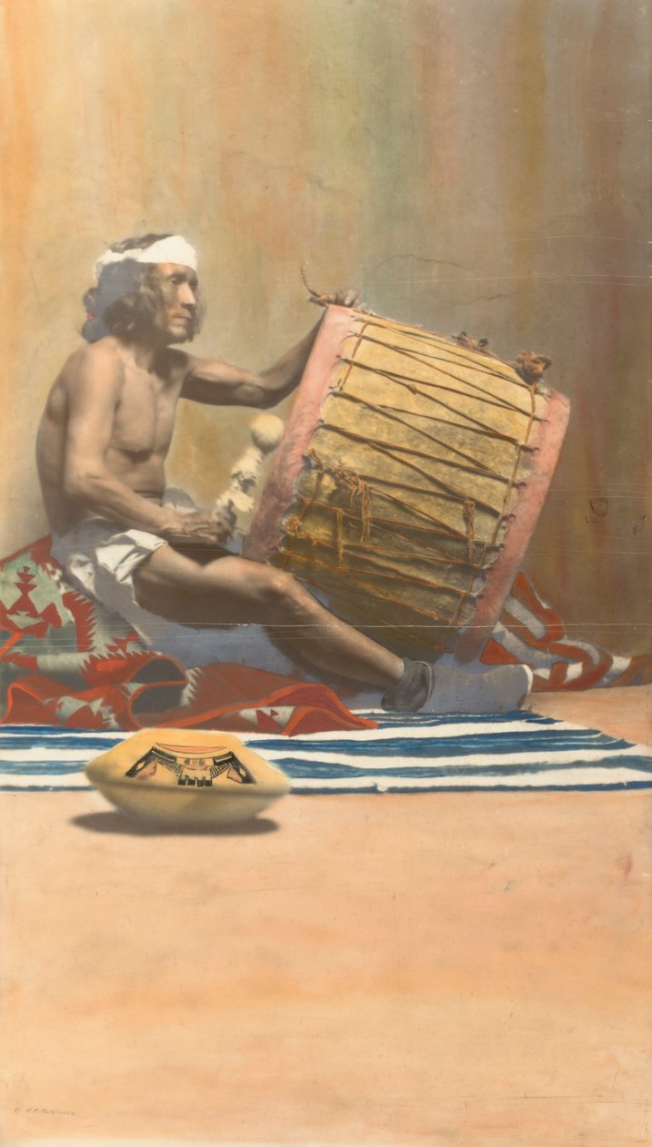 Hopi Musician Playing Drum, n.d. by H. R. Robinson