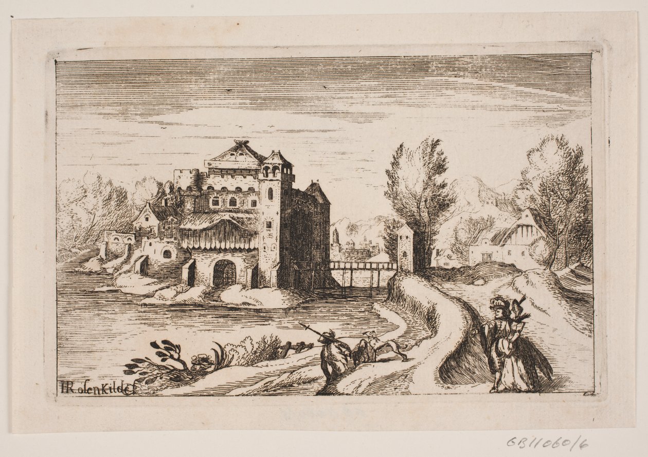 River Landscape with Castle on a Hill by H. Rosenkilde