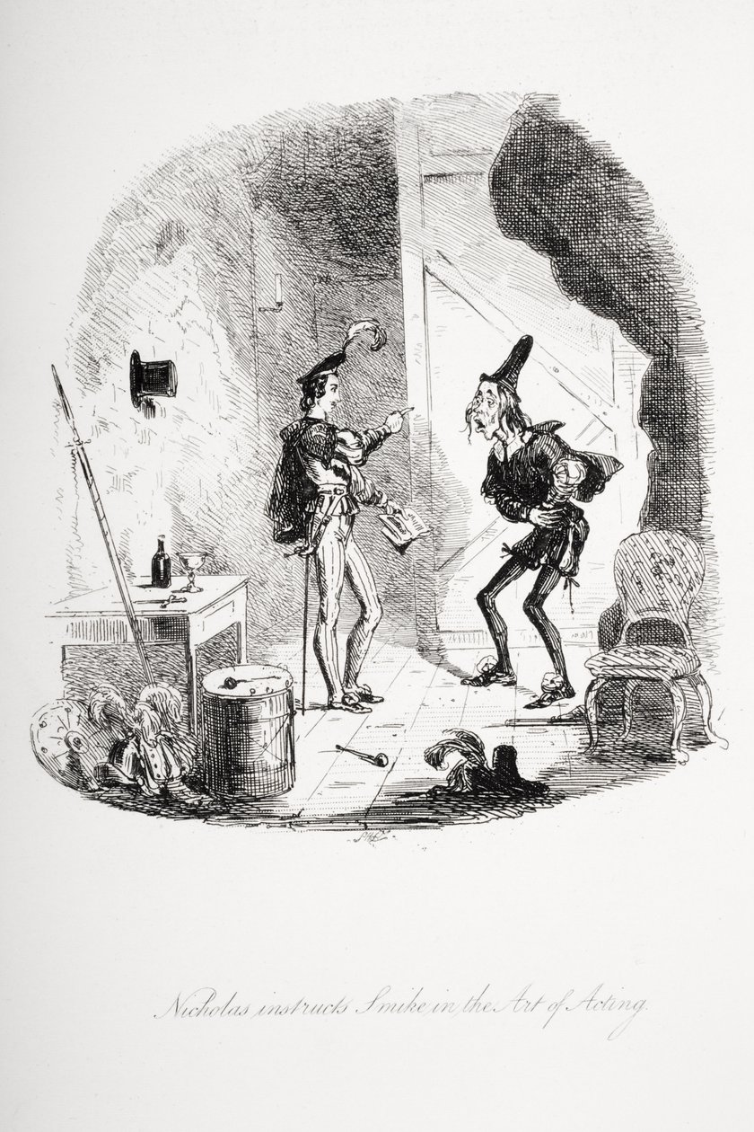 Nicholas instructs Smike in the art of acting, illustration from 
