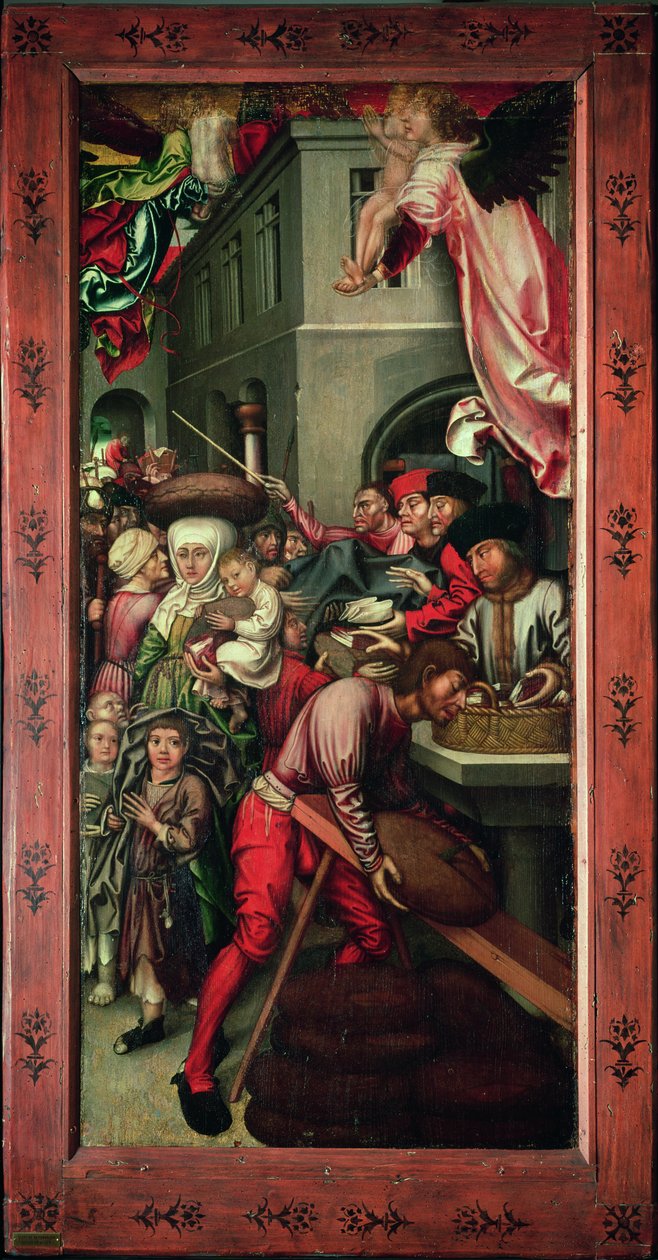 Bugnon Altarpiece: right hand panel depicting charity by Hans Fries