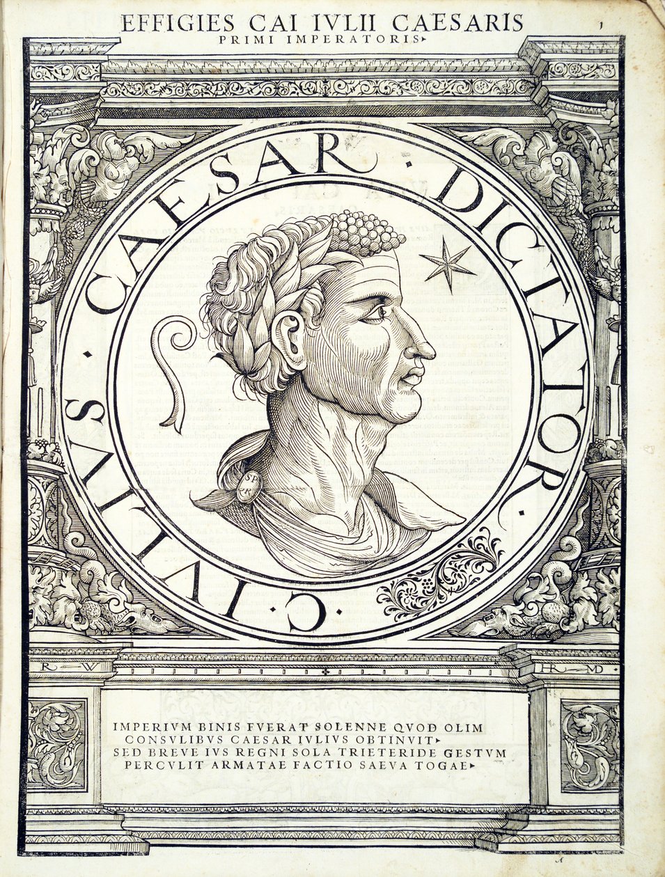 Julius Caesar, illustration from Imperatorum romanorum omnium orientalium et occidentalium verissimae imagines ex antiquis numismatis by Hans Rudolf Manuel Deutsch