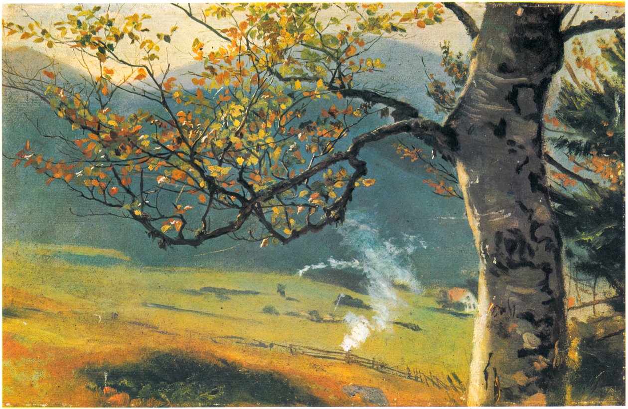 Tree in Autumn Before Meadow Valley by Hans Thoma