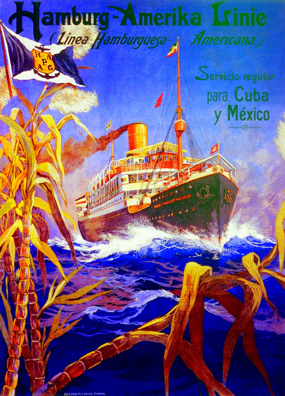Poster Advertising the Hamburg American Line by Hans Bohrdt