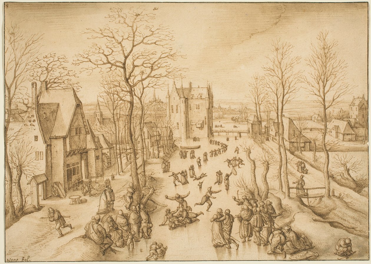 Winter Landscape with Skaters by Hans Bol