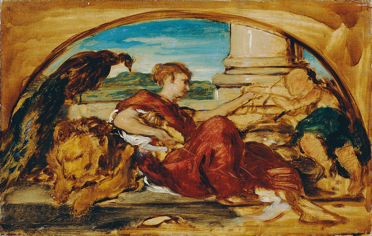 Allegorical Figure with Lion and Peacock by Hans Canon