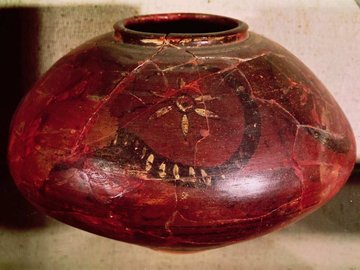 Vase decorated with a snake and a flower, from Kot Diji, Indus Valley, Pakistan, 3000-1500 BC by Harappan