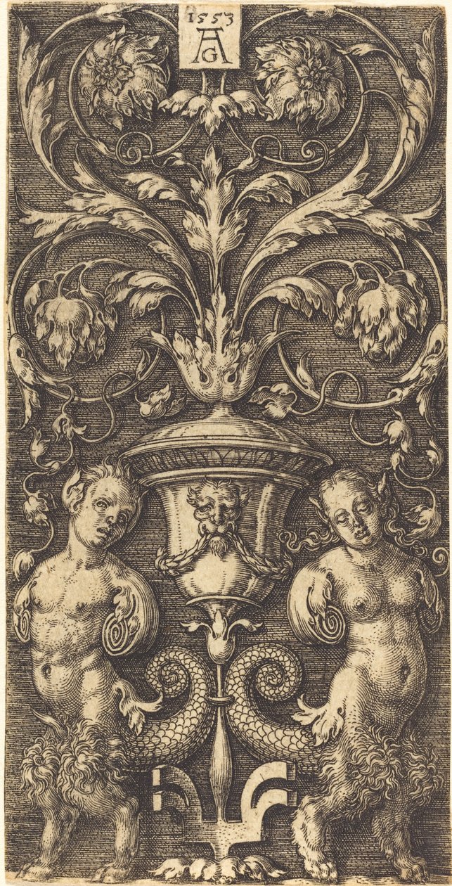 Ornament with Vase and Two Female Figures by Heinrich Aldegrever