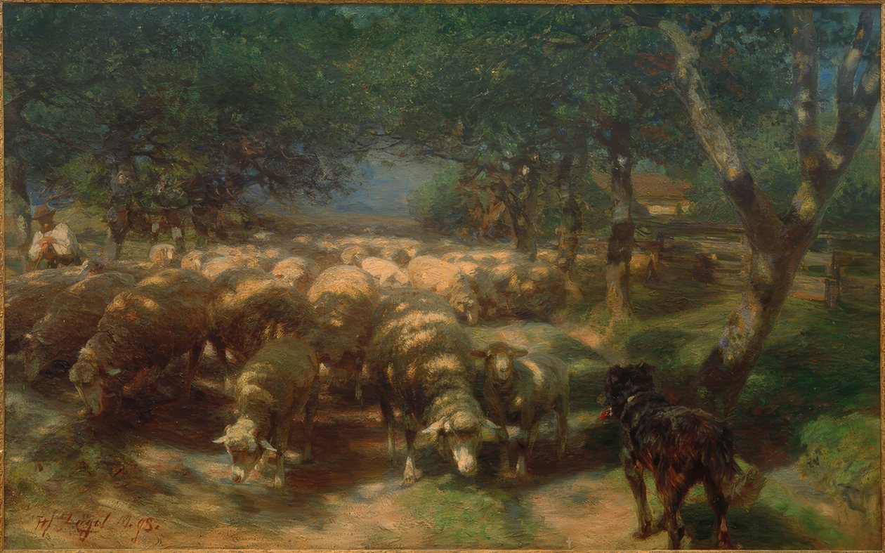 Flock of Sheep with Dog by Heinrich von Zügel