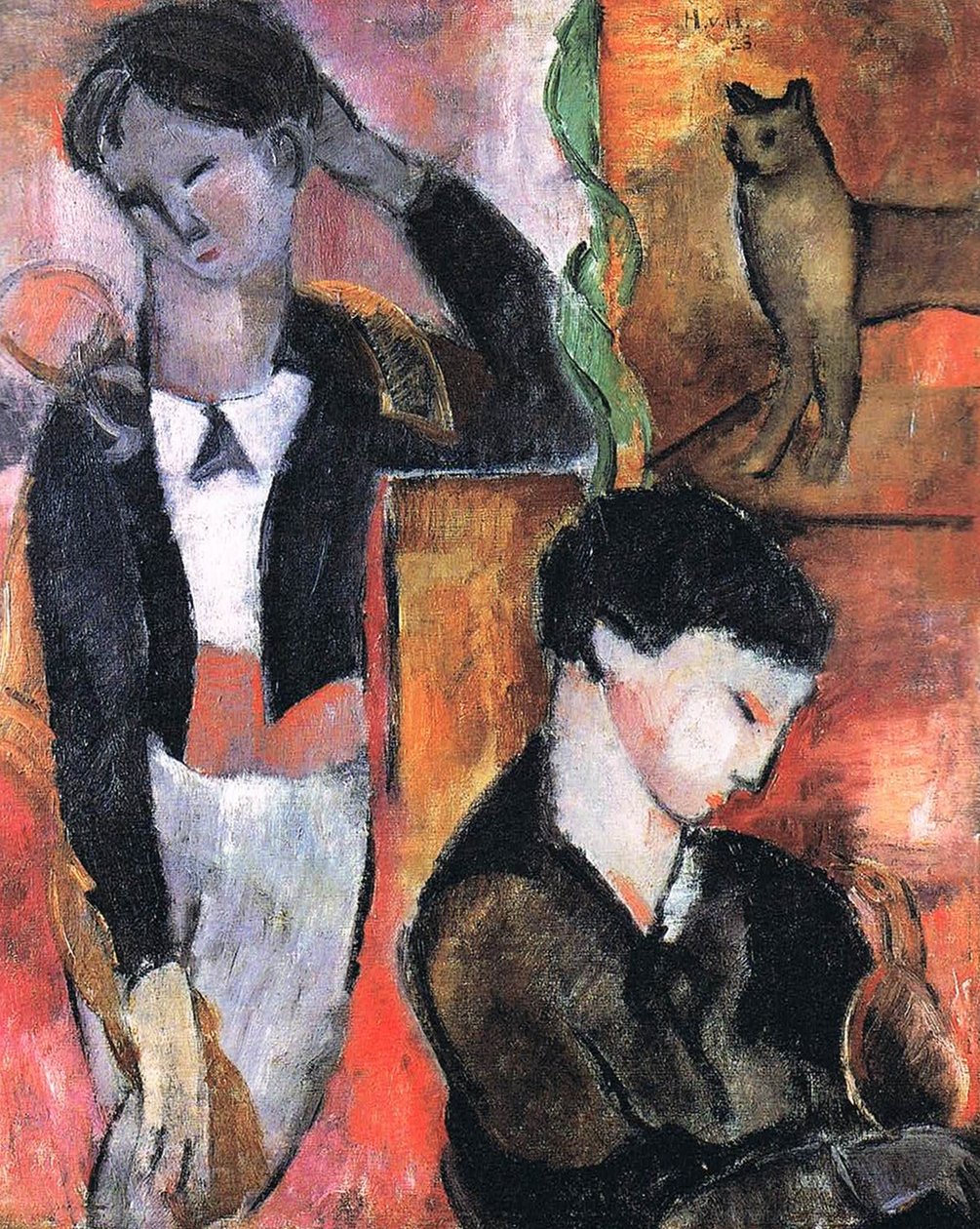 Two Children, a Cat and a Bird by Helmut Kolle