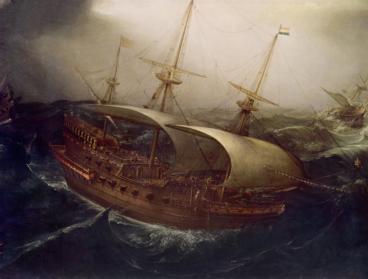 Dutch Battleship in a Storm (detail) by Hendrick Cornelisz. Vroom