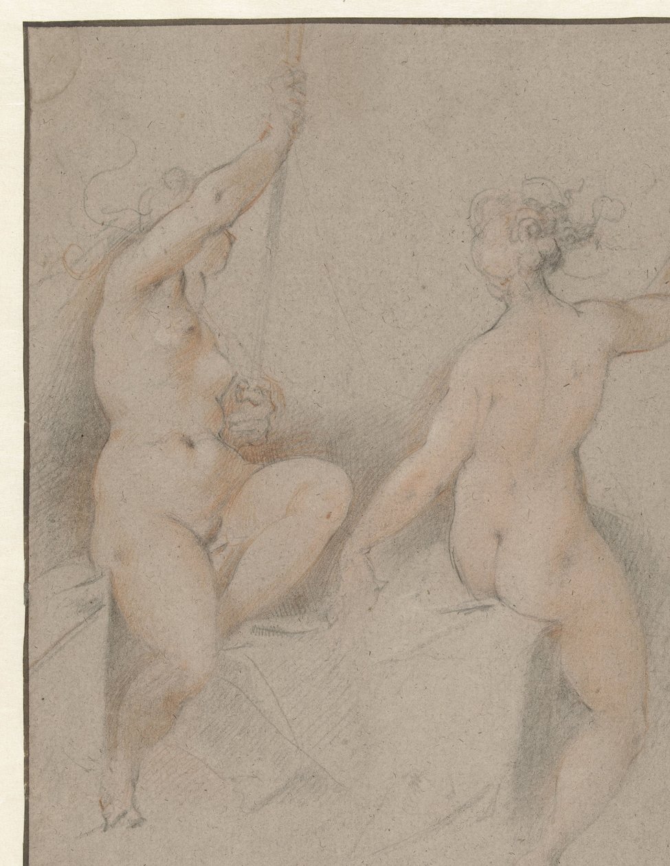 Two Seated Female Nudes by Hendrick Goltzius (follower of)