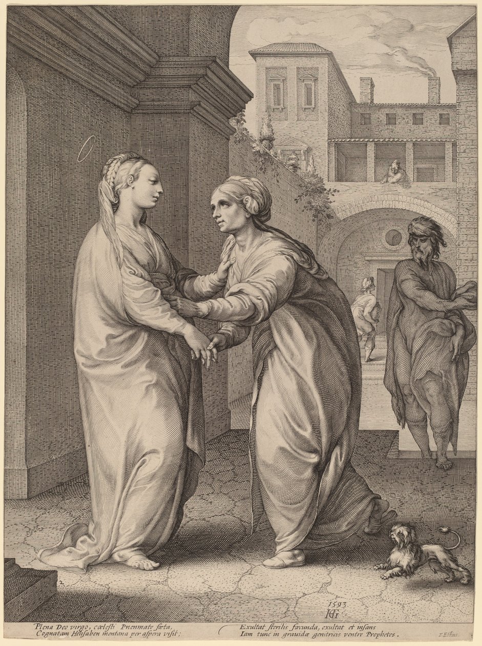 The Visitation by Hendrik Goltzius in the style of Parmigianino