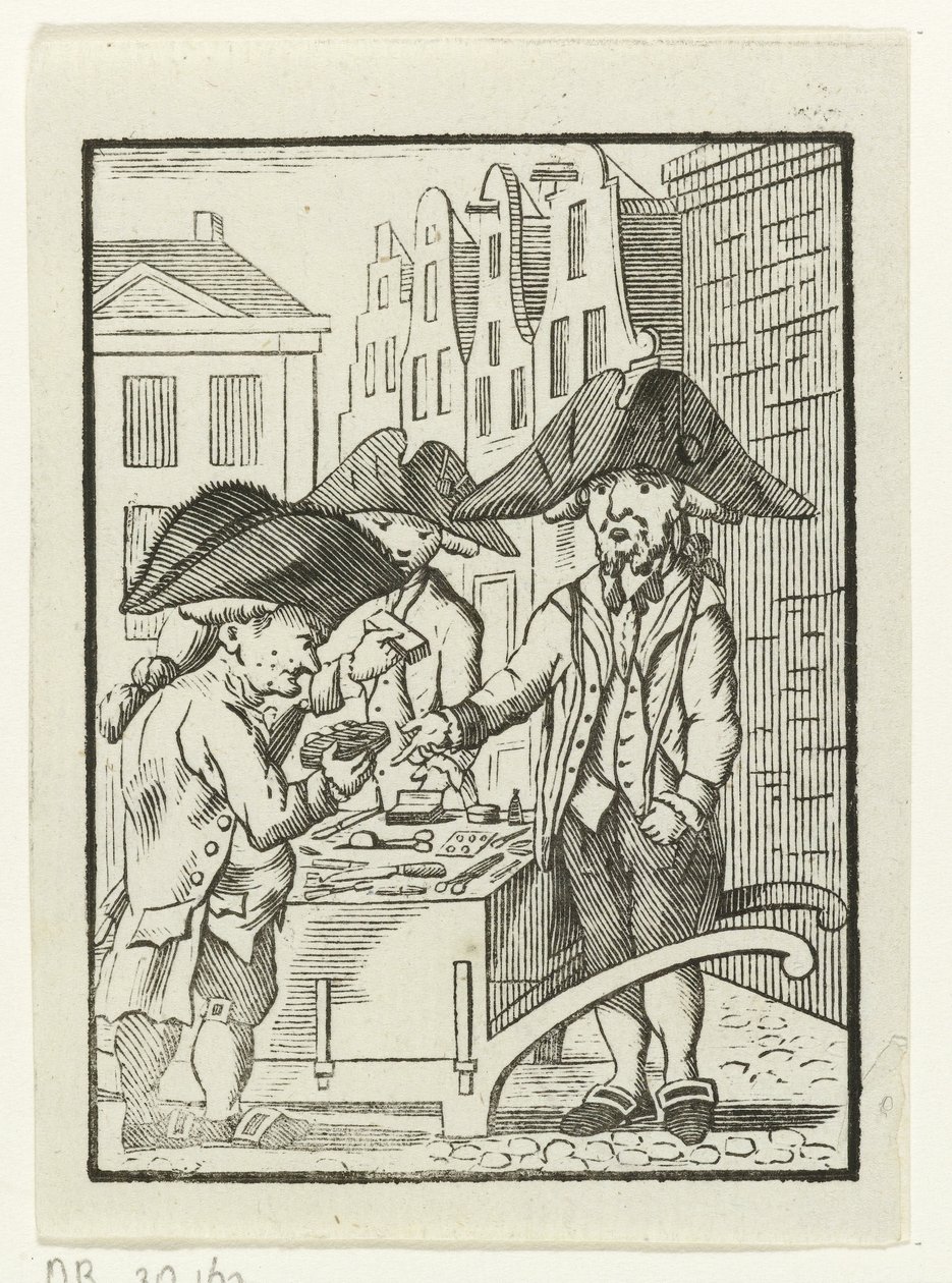 Street Vendor Behind a Handcart with Two Customers by Hendrik Numan